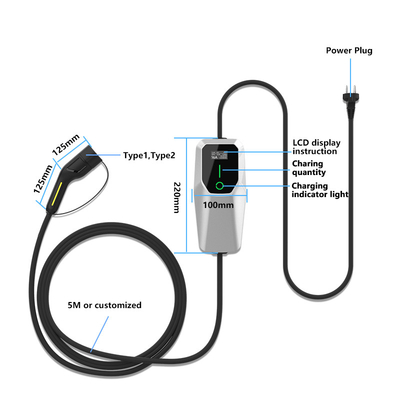 3.5kW 7kW 11kW Ev Charger Ac ฐานชาร์จพกพา IP65 กันน้ํา