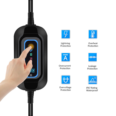 3.5KW ระดับ 2 สถานีชาร์จ EV พกพา ประเภท 2 IEC 62196 ปรับ 8-32A กระแส AC การรั่วไหลประเภท B RCD 30mA 6mA สําหรับบ้าน